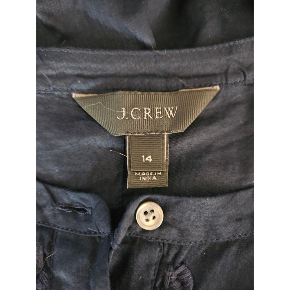 J.Crew Ruffle Sleeve Embroidered Top Womens 14 Navy Blue Cottagecore Romantic - Picture 6 of 8